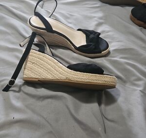 Elegant Black Espadrille Wedge Sandals
